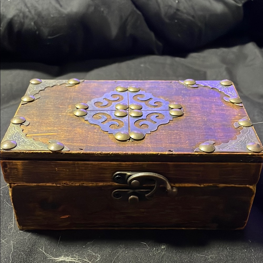 Vintage Wooden Decorative Box with Brass Accents